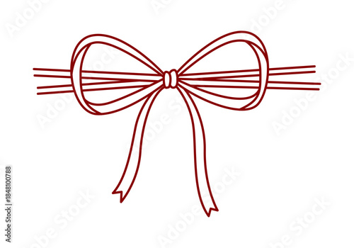 Lazo de cinta roja elegante con nudo decorativo para regalo o decoración festiva sobre fondo blanco