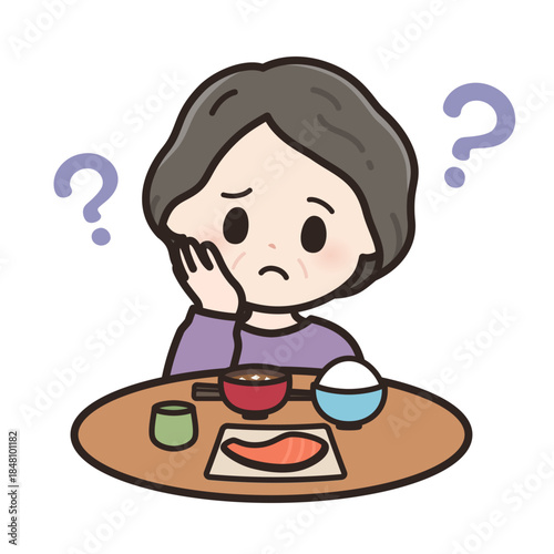 味覚障害の高齢女性のイラスト