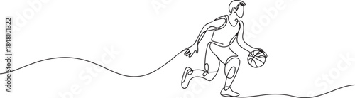 One continuous line drawing of Basketball sports vector illustration. one line Art icon drawing