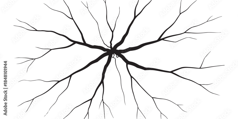 Ταπετσαρία A detailed black and white illustration of cracks spreading out from a central p