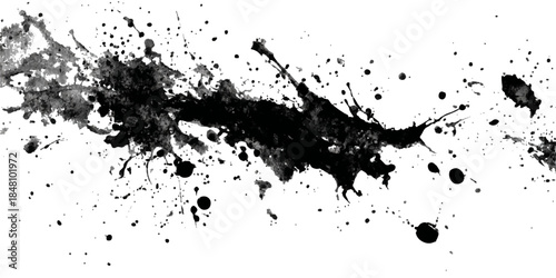 ink brushstroke on white background with visible splashes for watercolor style effect. grunge isolated on white background,
