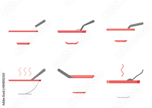 Simplified conceptual illustration demonstrating cooking process or food preparation stages and setup