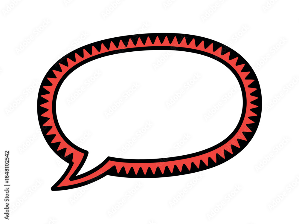 Fototapeta premium Red and Black Speech Bubble Icon with Spiky Border on White Background