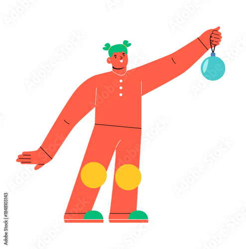 Woman holding decoration ball. Colorful vector illustration