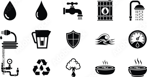 Collection of various icons related to water safety and environment