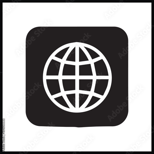 A vector illustration of a global earth icon set on a metallic web button representing a world map and internet communication symbol for international business and travel technology