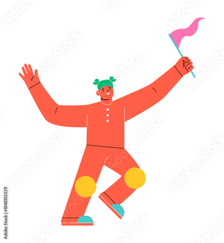 Woman with flag celebrating. Colorful vector illustration