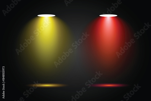 Vibrant spotlights on black background