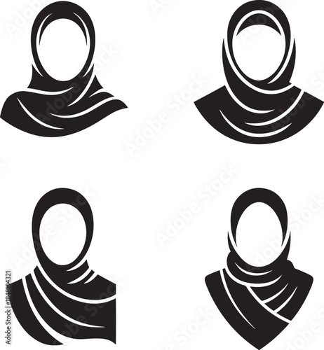 hijab worn by women icon bundle set Elegant and diverse silhouette icons showcasing various styles