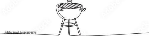 Continuous one line drawing of barbecue grill. barbecue grill. Set of continuous one line BBQ grill elements. one line Icon drawing