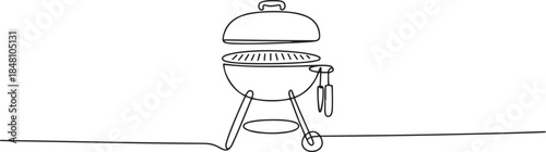 Continuous one line drawing of barbecue grill. barbecue grill. Set of continuous one line BBQ grill elements. one line Icon drawing