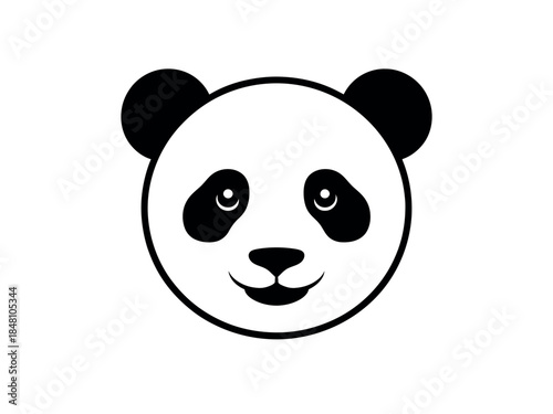 Cute Black and White Panda Face Icon with Big Eyes and Smiling Expression