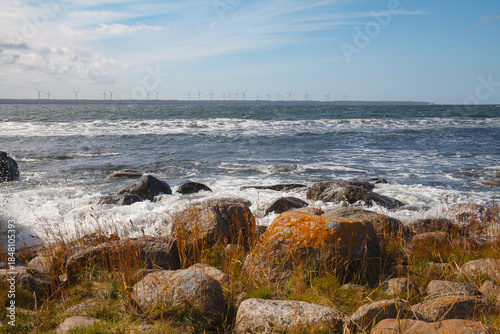 Rocky shoreline with sea waves