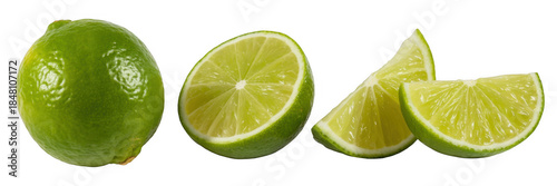 Lime and lime slices green lime sliced lime isolated on a transparent background © Habib