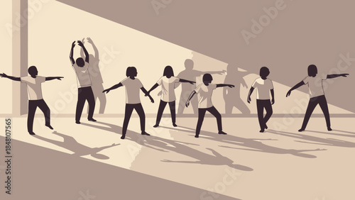 Children Performing a Group Dance on Stage with Dramatic Shadows and Lighting