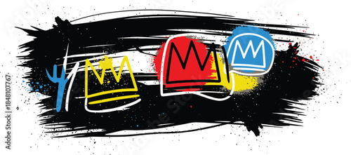 Graffiti Crown Set – Street Art Style Icons in Yellow, Red & Blue for Logos, T-Shirts & Urban Branding