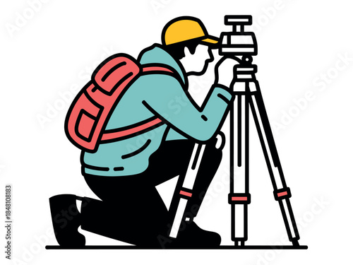 Surveyor using theodolite equipment outdoors