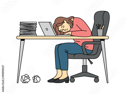 Exhausted Businesswoman Sleeping at Desk
