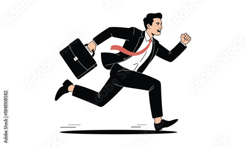 Businessman Running with Briefcase Deadline Concept Illustration