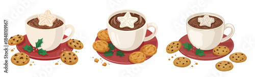 Hot chocolate and cookies in flat illustration