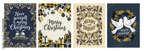 Set of festive holiday greetings and phrases