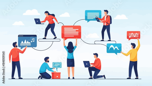 collaborative digital communication and teamwork in a modern work environment scene featuring