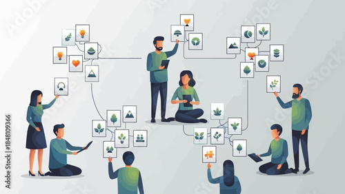 collaborative digital content sharing and visual organization among diverse team members engaging