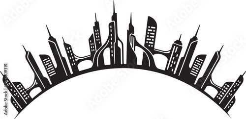Modern urban cityscape with futuristic buildings connected by bridges vector art