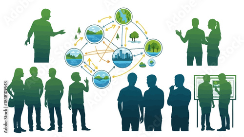 collaborative environmental management concept with diverse group of people and interconnected