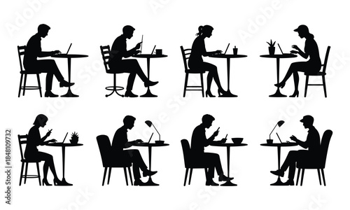 Office Work Stress and Laptop User Silhouette Set