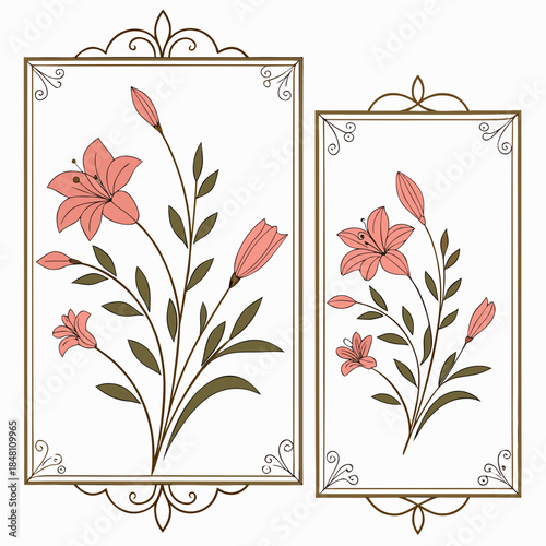 Floral frames with pink flowers and brown borders decorative frames