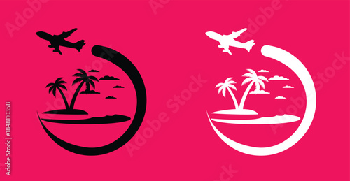 Tropical Island Travel Icon with Airplane