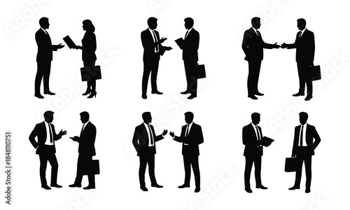 Business Meeting and Handshake Silhouette Set