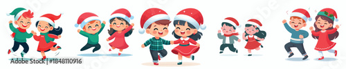 vector of little boy and little girl dancing happily on christmas