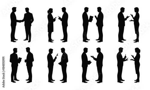 Business People Communication Silhouette Set