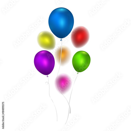 Realistic colorful balloons bundle with bokeh effect isolated on white background