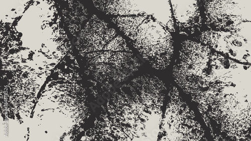 Black paint splatters on white background, abstract art texture