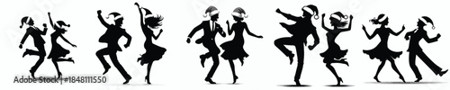 vector silhouette of man and woman dancing happily on christmas