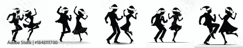 vector silhouette of man and woman dancing happily on christmas