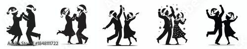 vector silhouette of grandpa and grandma dancing happily on christmas