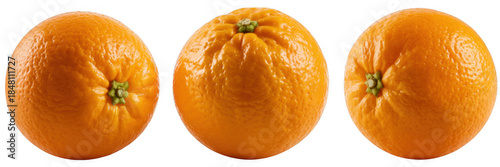 Three orange oranges orange fruit isolated on a transparent background