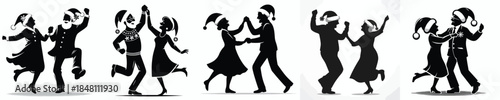 vector silhouette of grandpa and grandma dancing happily on christmas