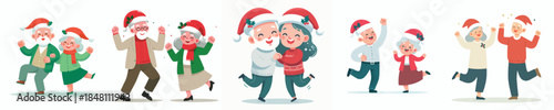 vector of grandpa and grandma dancing happily on christmas