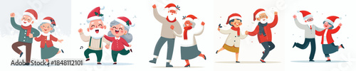 vector of grandpa and grandma dancing happily on christmas