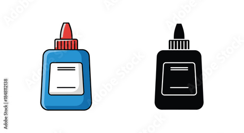 Two adhesive bottles one colored and one monochrome displayed side by side