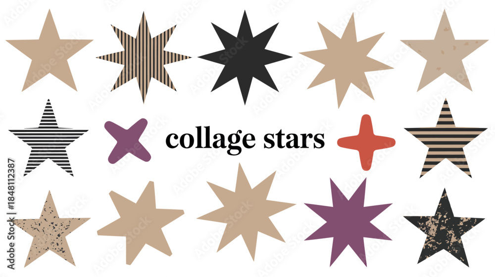 Obraz premium Collage of various star shapes and designs in neutral colors