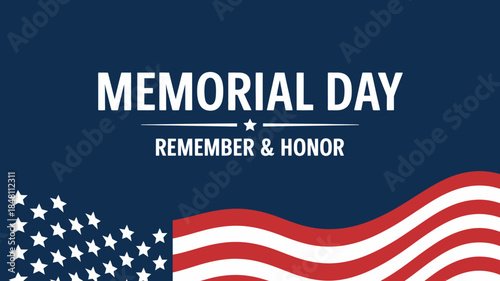 Memorial Day Graphic with American Flag and Patriotic Text