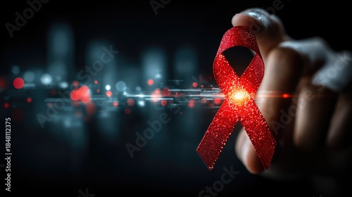 Red Awareness Ribbon Symbol of HIV AIDS and Health Support