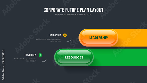 Digital Review 2 Step Infographic Presentation Design. Financial Portfolio Two Option Diagram Slide Layout. Enterprise Report Slideshow Template Vector Illustration.