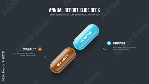 Sales Forecast Presentation Layout Vector Illustration. Service Overview 2 Option Infographic Slideshow Design. Consulting Strategy Two Element Diagram Slide Template.